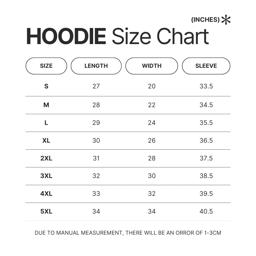 Hoodie Size Chart - Sentenced to Be a Hero Shop