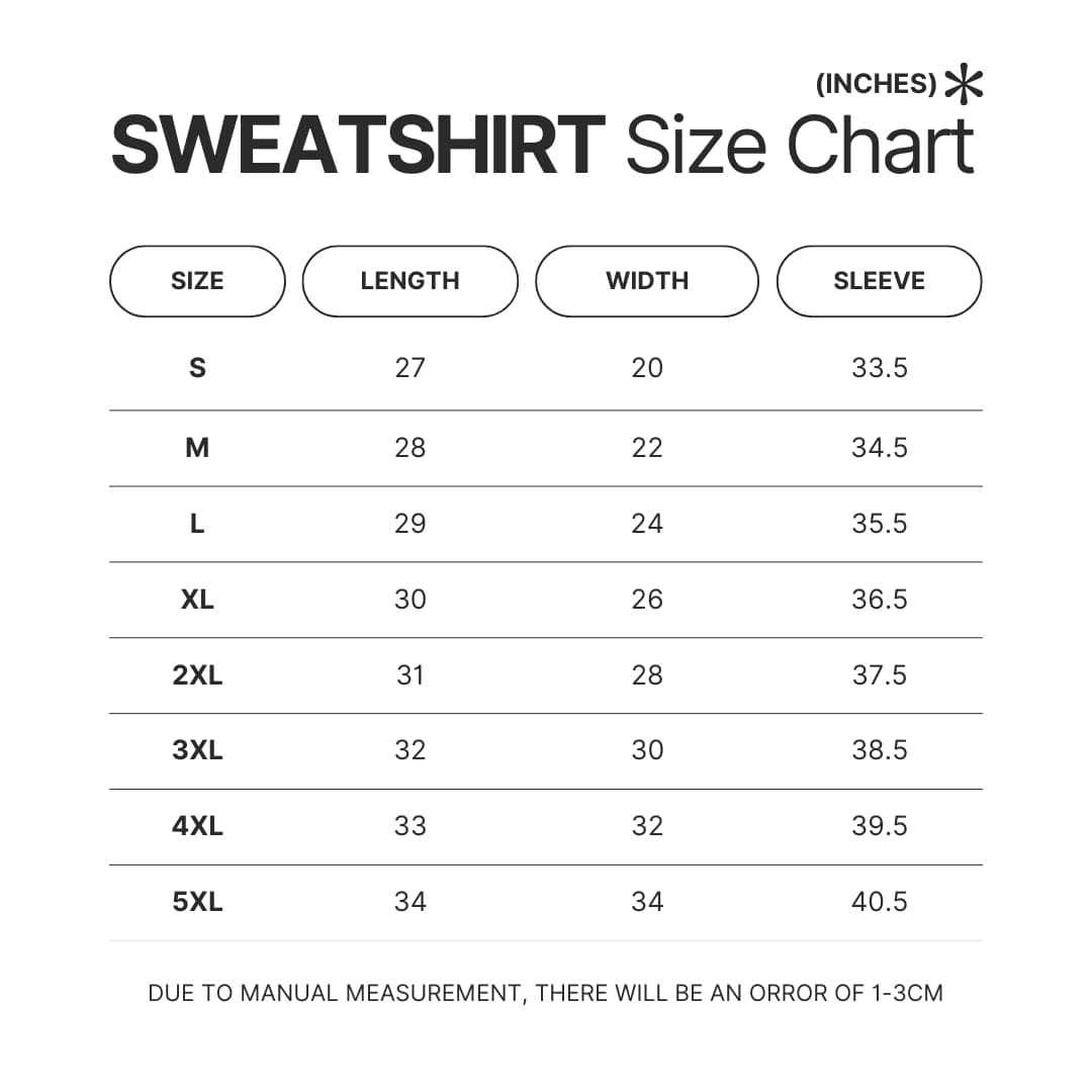 Sweatshirt Size Chart - Sentenced to Be a Hero Shop