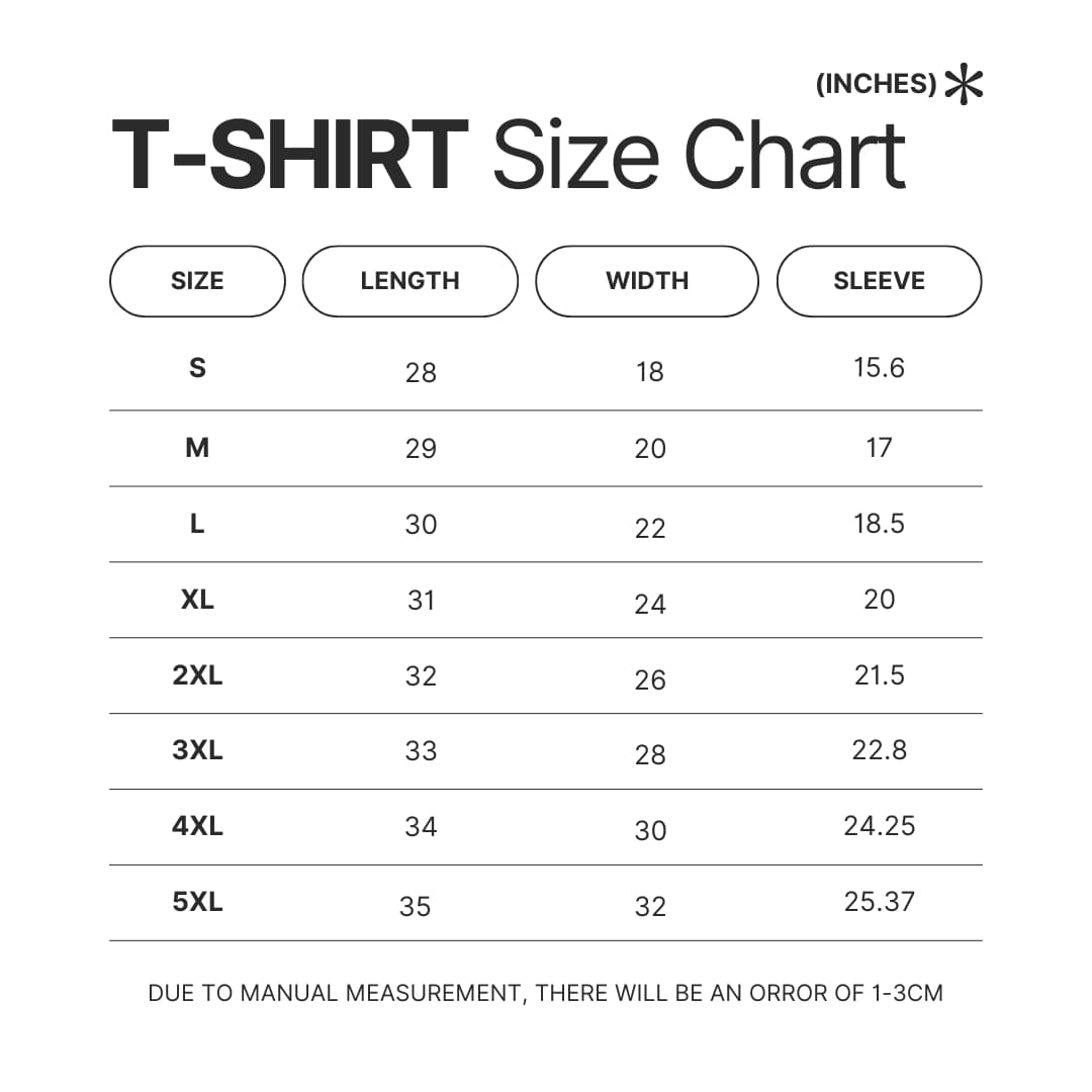 T shirt Size Chart - Sentenced to Be a Hero Shop